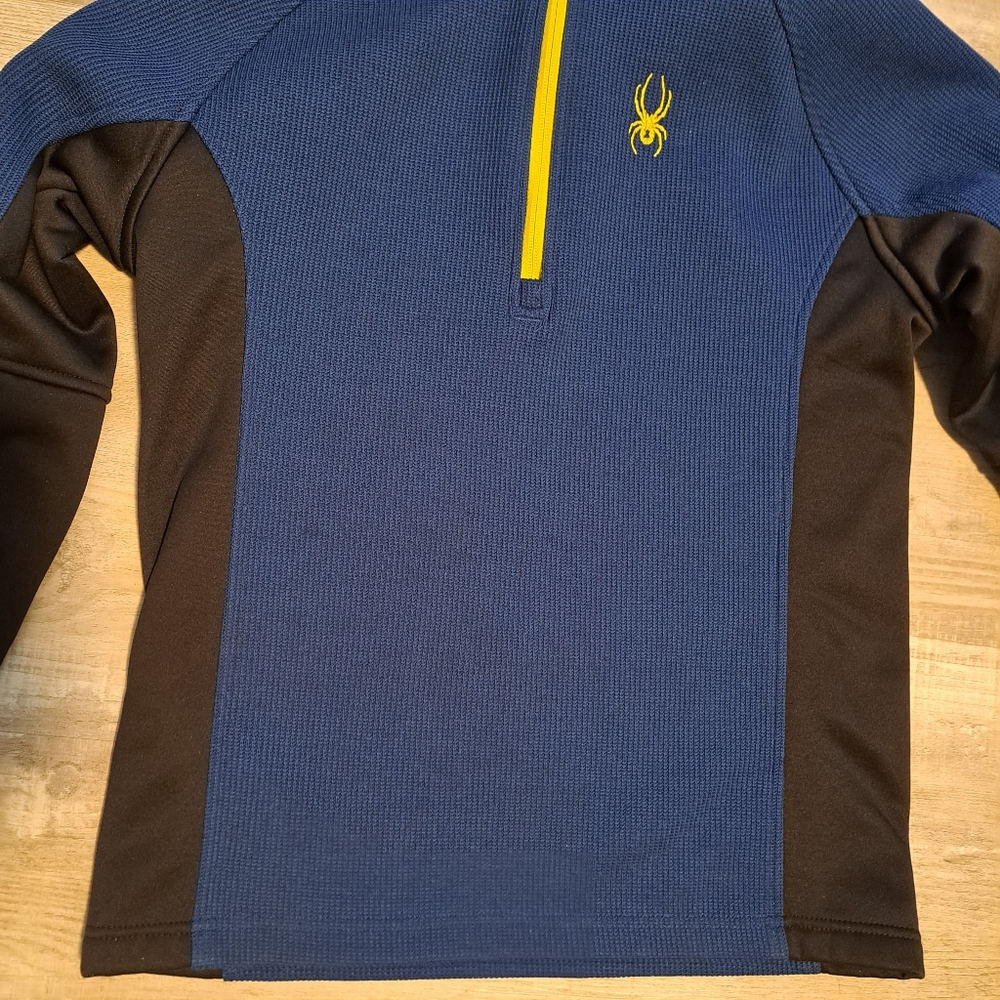 Spyder Men's Blue Black Polyester 1/4 Zip Pullover Mock Neck Sweater Size Medium - Picture 6 of 11